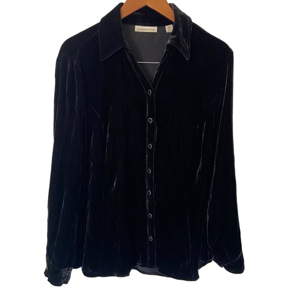 Coldwater Creek Women's Black Velvet Long Sleeve Blouse Top Size 1X Button Up - Picture 1 of 8